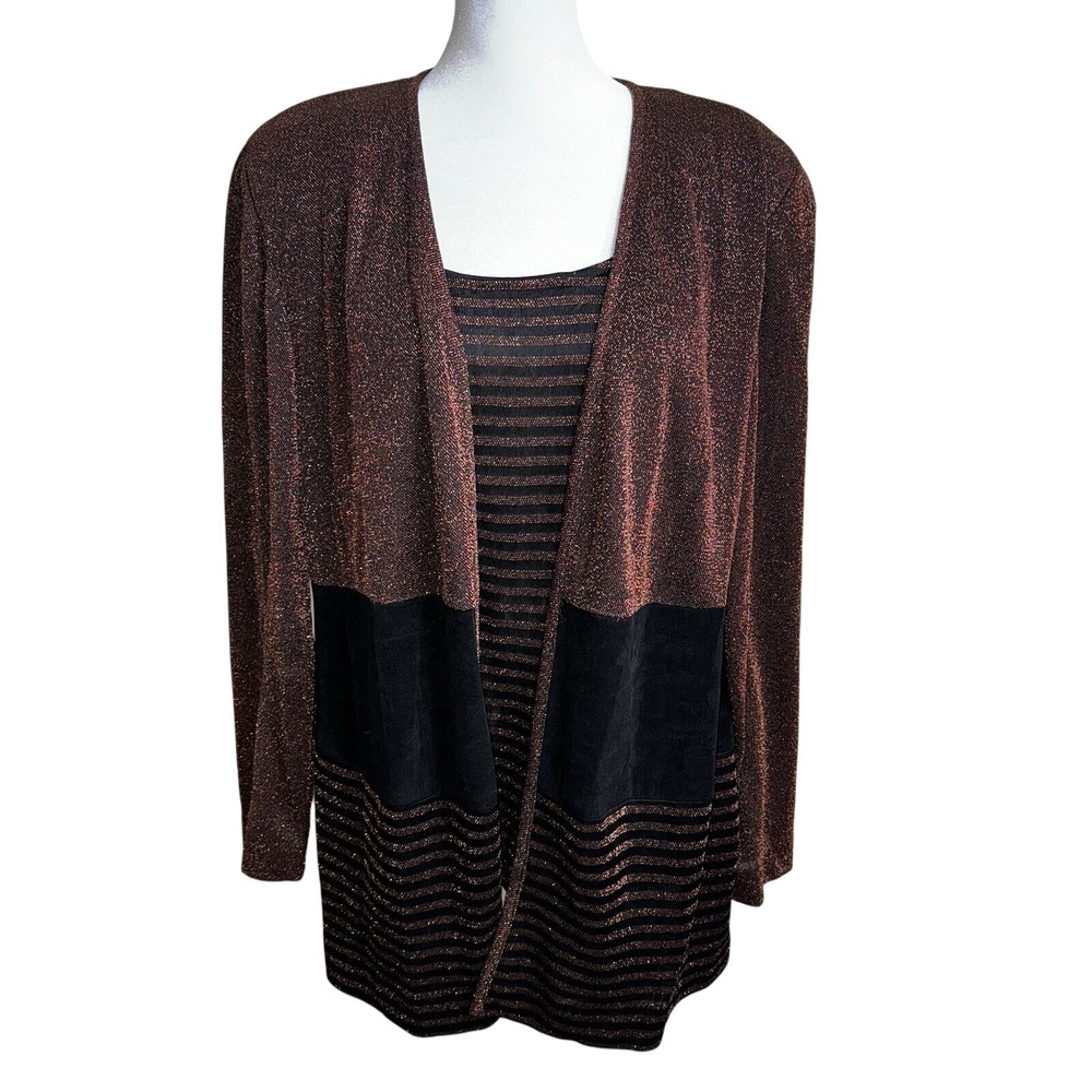 John Philips Woman Metallic Copper Black‎ Knit Cardigan and Tank Top Set 2PC